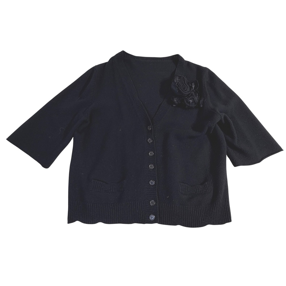 Marc Jacobs 2008 Wool Cashmere Cardigan Size M Black Rosette Applique